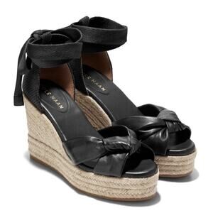 NWOB Cole Haan Cloudfeel Hampton Sandals SZ 8.5 black leather wedge sandals